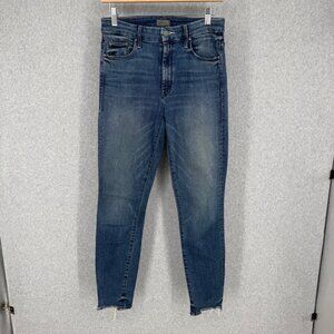 Mother Womens Looker High Waisted Ankle Chew Jeans Size 27 Med Wash Ankle Fray